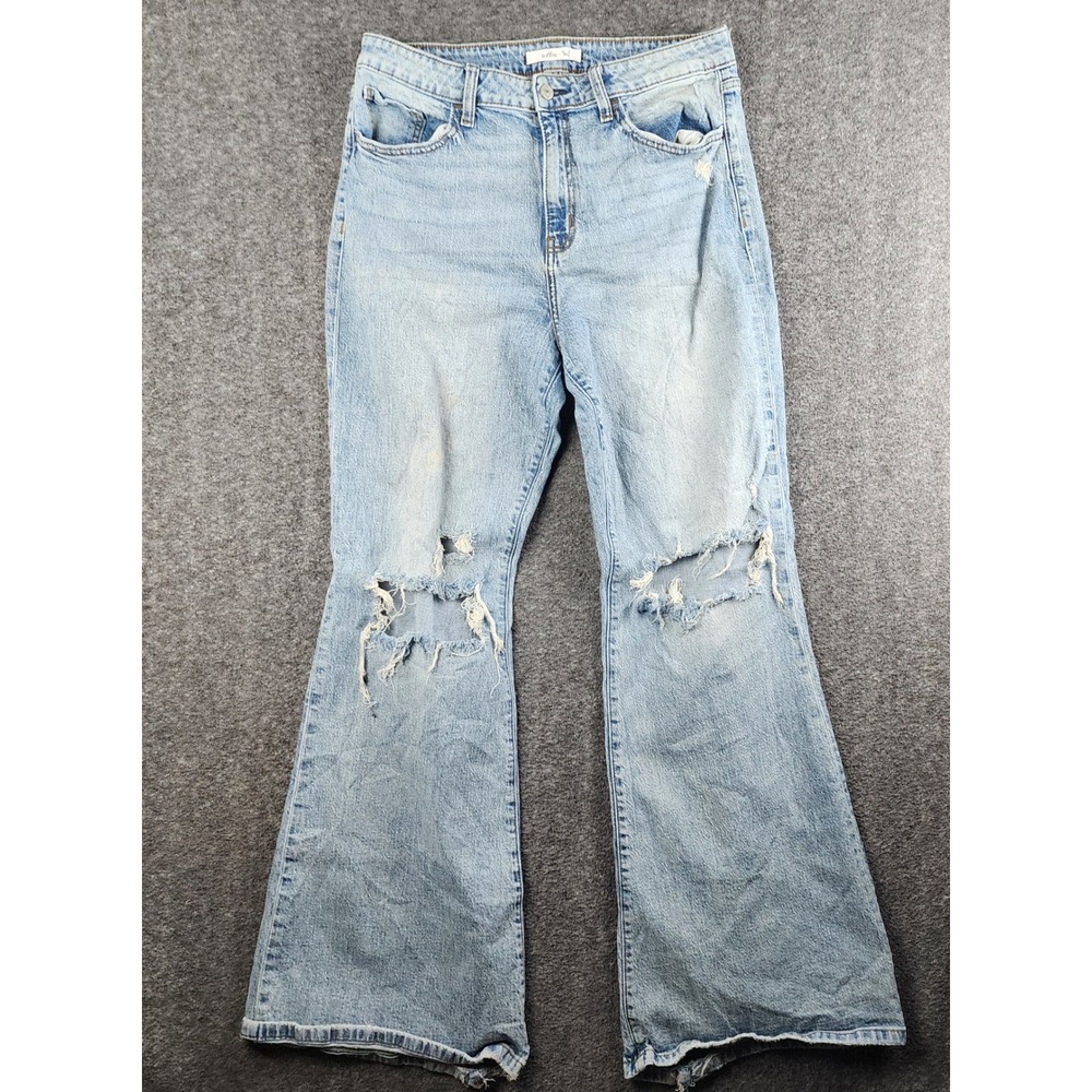 Willow Root Flare Jeans Women 32 Light Wash Distressed High Rise Wide Leg WR204L